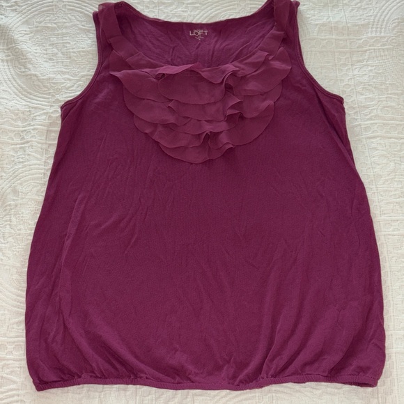 LOFT Women's Deep Red Ruffled Tank Top - Picture 3 of 4
